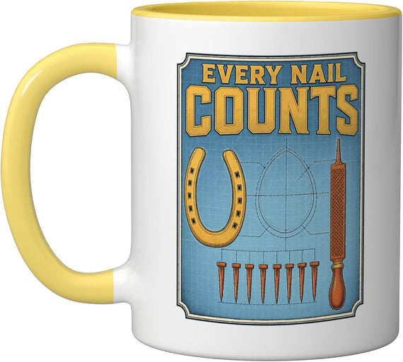 Every Nail Counts Farrier Horseshoe Blueprint Art Ceramic Mug