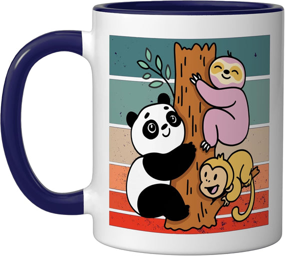 Panda Sloth Monkey Tree Clinging Cute Animals Jungle Ceramic Mug