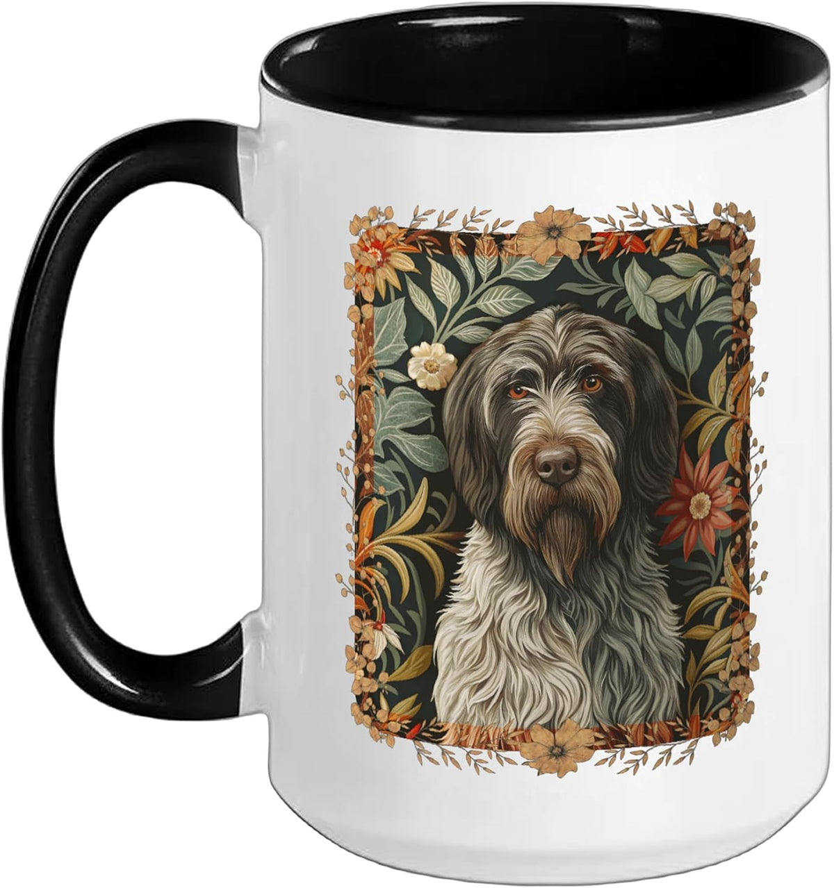 Korthals Griffon Vintage Floral Dog Art Ceramic Mug