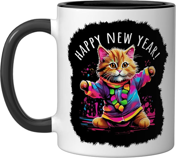 Happy Year Party Dancing Cat Ceramic Mug