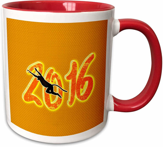 Monkey Swinging On 2016, Orange, Yellow, And Black Ceramic Mug