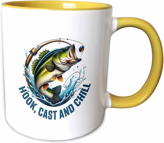 Hook, Cast & Chill. Colorful Fishing Art Ceramic Mug