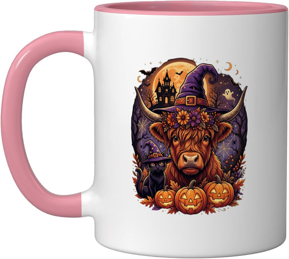 Halloween Highland Cow Pumpkin Spooky Season Costume Ceramic Mug