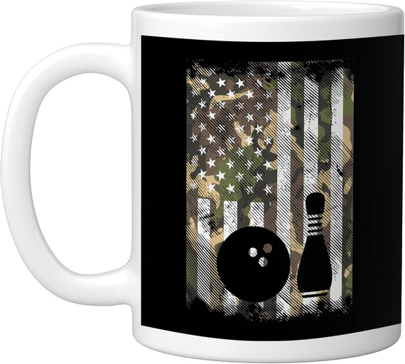 Camo Us Flag Bowling Vintage Patriotic Bowler Men Women Ceramic Mug