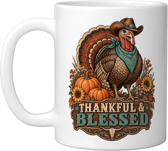 Western Cowboy Turkey Thanksgiving Harvest Design Ceramic Mug