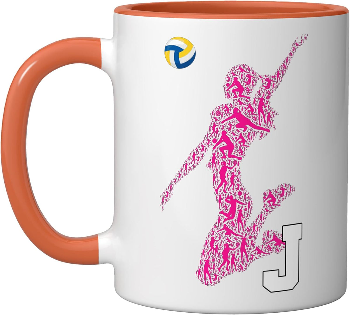 Womens Volleyball Letter J Initial Monogram - Pink Player Ceramic Mug