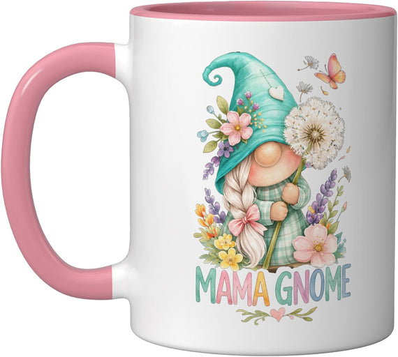 Mama Gnome Floral Pastel Dandelion Garden Gnome Ceramic Mug