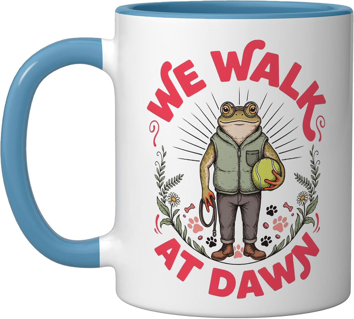 We Walk At Dawn Frog Dog Walker Ceramic Mug