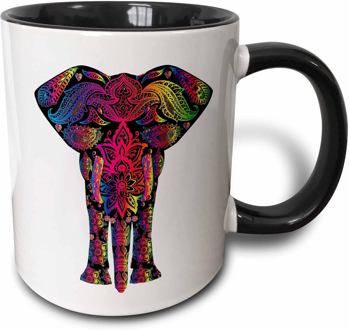 Colorful Mandala Paisley Elephant Art Ceramic Mug