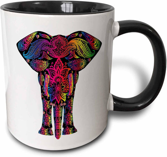 Colorful Mandala Paisley Elephant Art Ceramic Mug