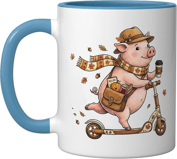 Funny Autumn Scooter Pig Thanksgiving Womens Mens Kids Ceramic Mug