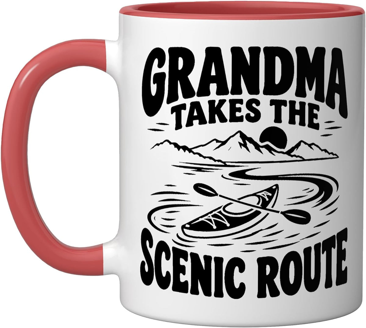 Grandma Kayaking Scenic River Funny Christmas Ceramic Mug