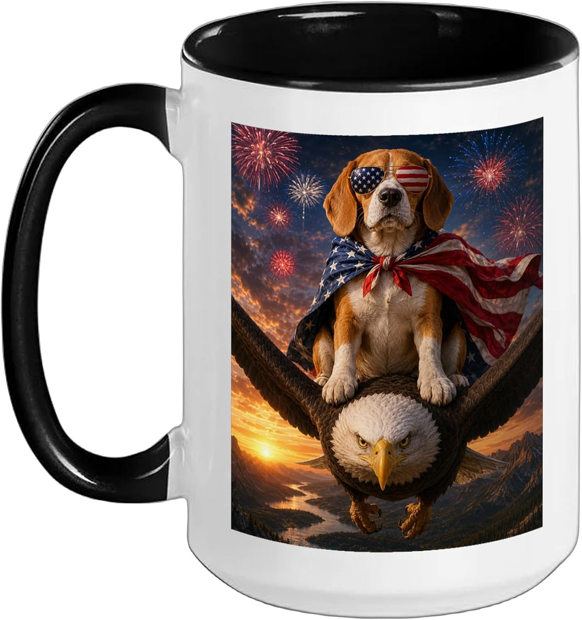 Beagle Dog On Bald Eagle American Flag Glasses Usa Ceramic Mug