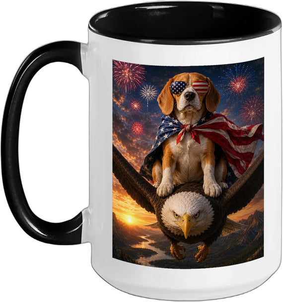 Beagle Dog On Bald Eagle American Flag Glasses Usa Ceramic Mug