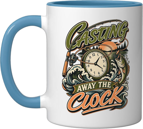 Casting Away The Clock Bass Fishing Angler Retro Sunset Ceramic Mug
