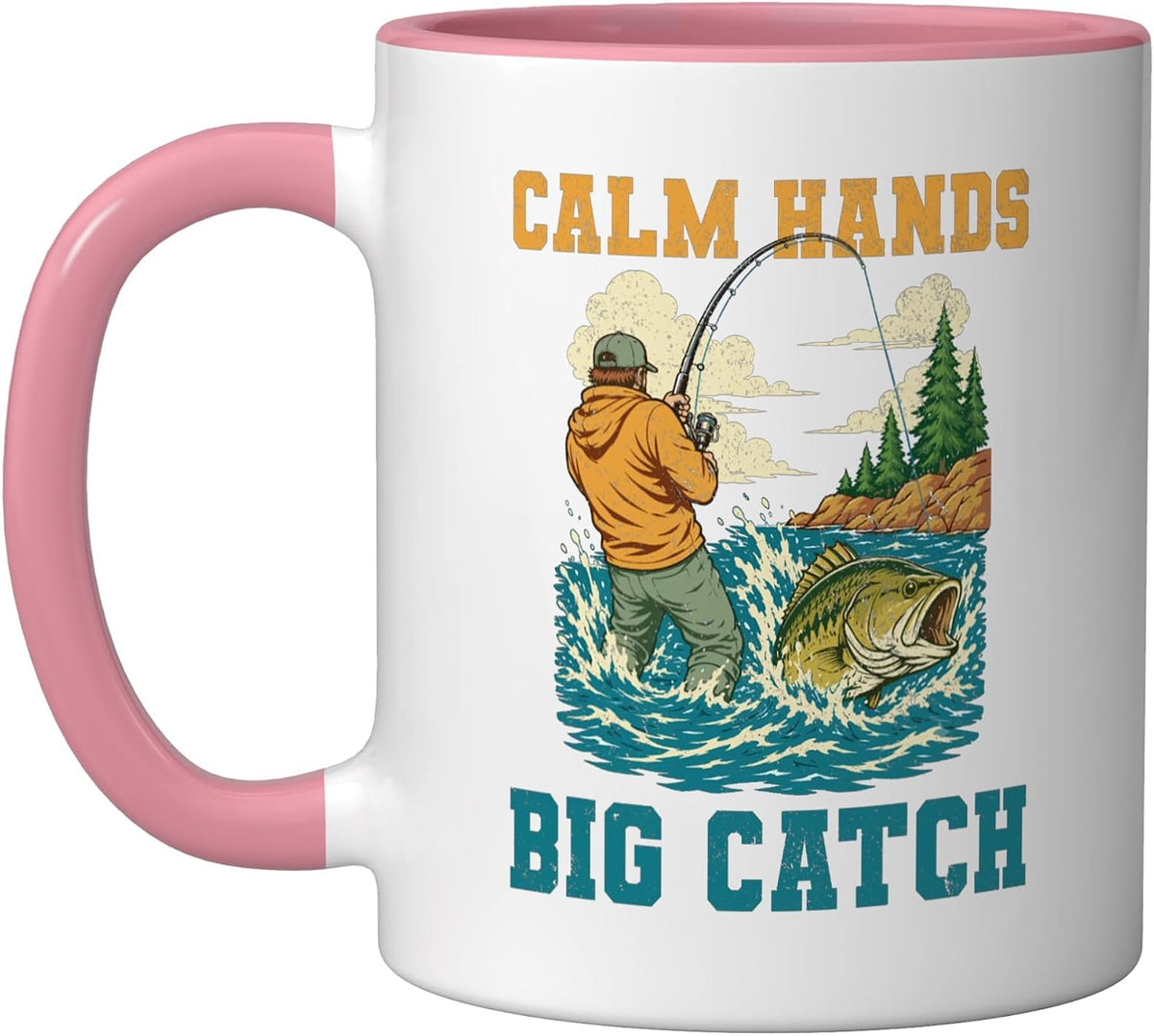 Fishing Angler Catch Bass Lake River Retro Vintage Fisher Ceramic Mug
