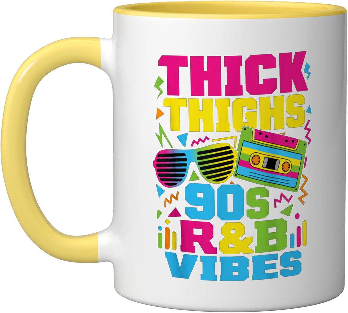 Thick Thighs 90s R&B Vibes Vintage Music Rhythm And Blue Ceramic Mug