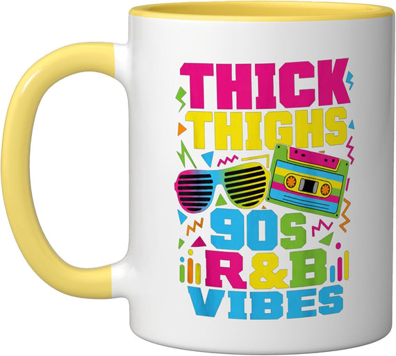 Thick Thighs 90s R&B Vibes Vintage Music Rhythm And Blue Ceramic Mug