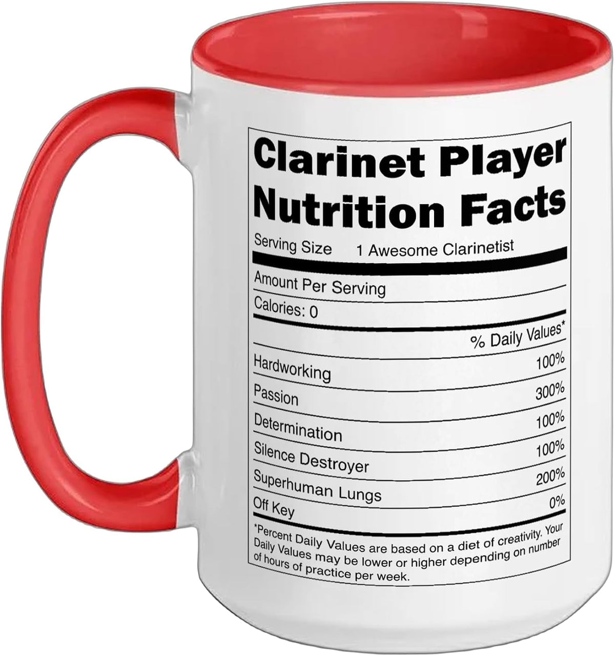 Music Design - Funny Nutrition Facts Clarinet Player Ceramic Mug