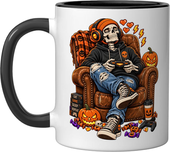 Funny Halloween Skeleton Gamer Video Gaming Mens Boys Kids Ceramic Mug