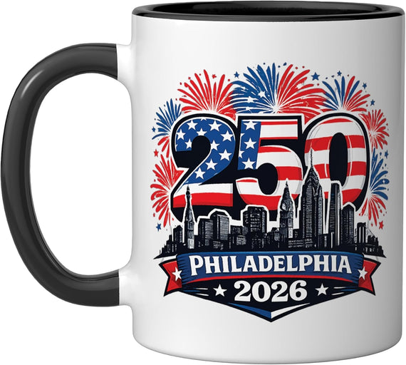 250 Years American Flag 4th Of July Philadelphia Fireworks Ceramic Mug