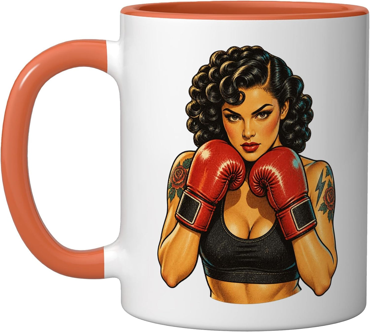 Boxer Pinup Red Boxing Gloves Vintage Tattoo Portrait Art Ceramic Mug
