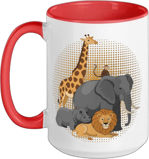 Jungle Animals Giraffe Elephant Lion Monkey Hippo Safari Ceramic Mug