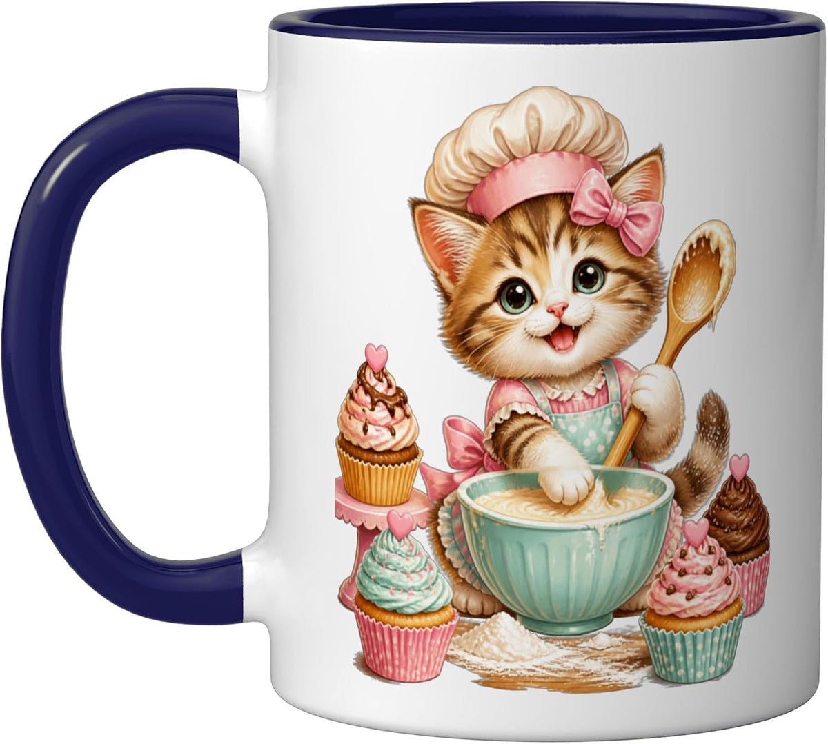 Baker Kitten Cupcakes Chef Hat Mixing Bowl Cute Ceramic Mug