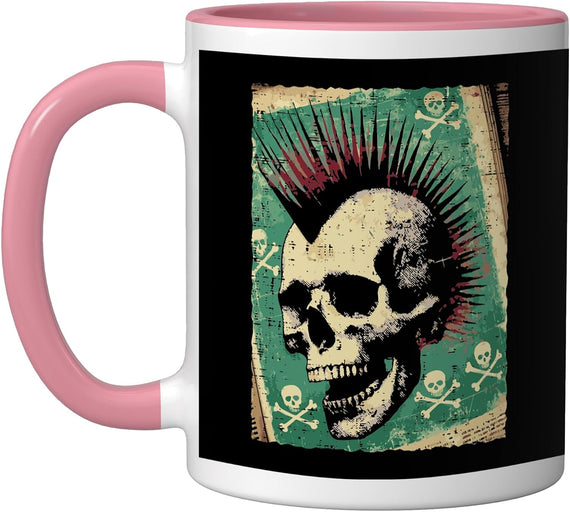 Street Wear Punk Skull Mohawk Vintage Goth Men Women Kids Ceramic Mug