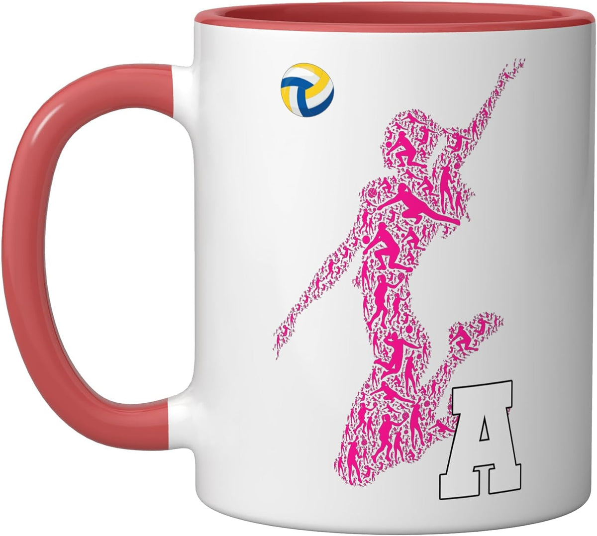 Womens Volleyball Letter A Initial Monogram - Pink Player Ceramic Mug