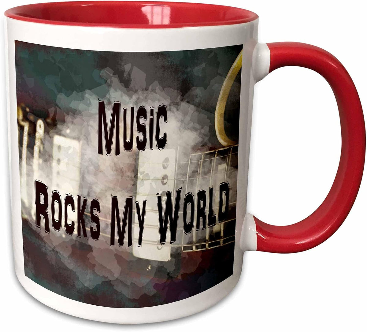 Music Rocks My World Guitar Grunged Ceramic Mug
