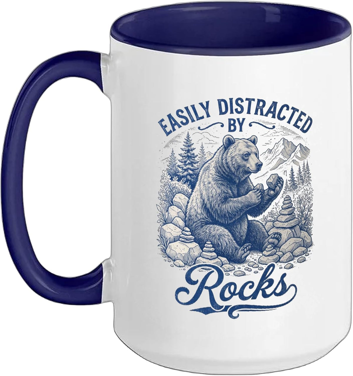 Easily Distracted By Rocks Cute Bear Rockhound Design Ceramic Mug