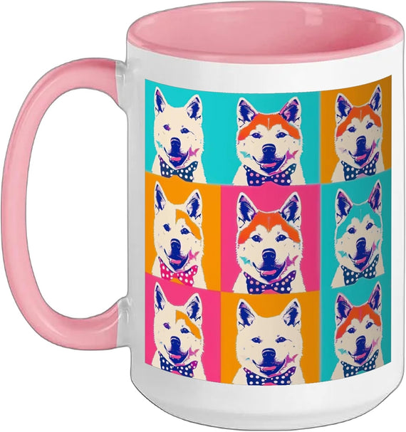 Pop Art Akita Dog Colorful Grid Design Ceramic Mug