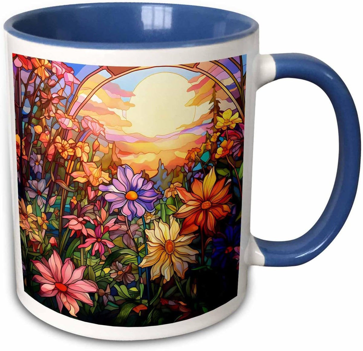 Pretty Sunset Image Of Stained Glass Flower Ceramic Mug