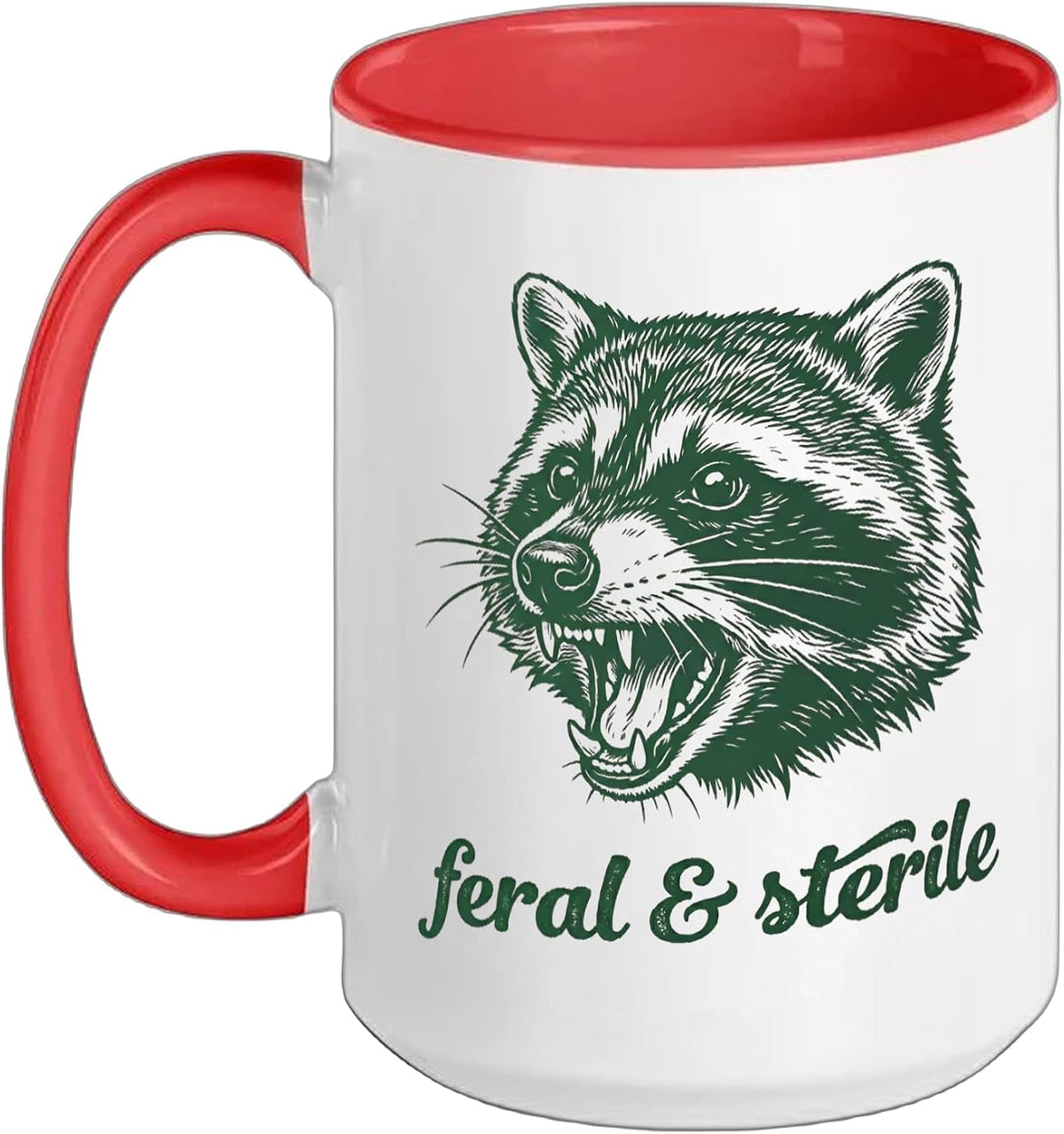 Feral & Sterile Raccoon Engraving Wild Animal Design Ceramic Mug