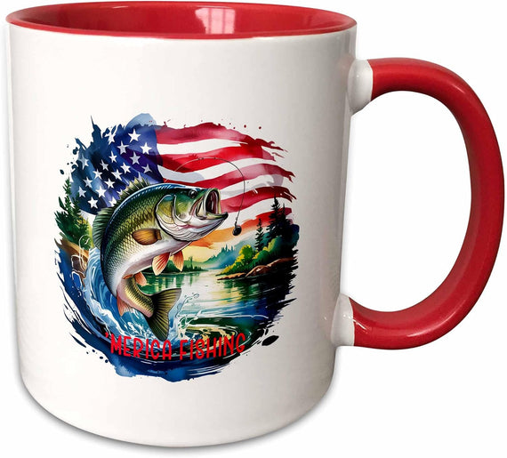 Merica Fishing Text & Art Of Trout, Usa Ceramic Mug