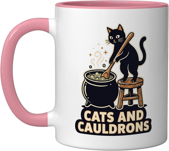 Cat Witch Cauldron Halloween Magic Potion Cats Design Ceramic Mug
