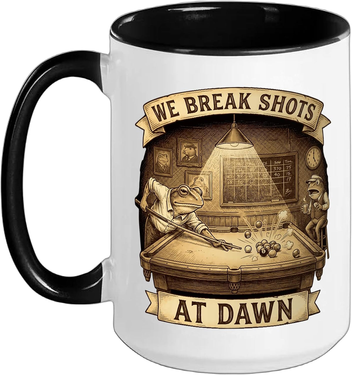 Funny Frog Billiards Player Vintage Pool Hall Cue Sports Ceramic Mug