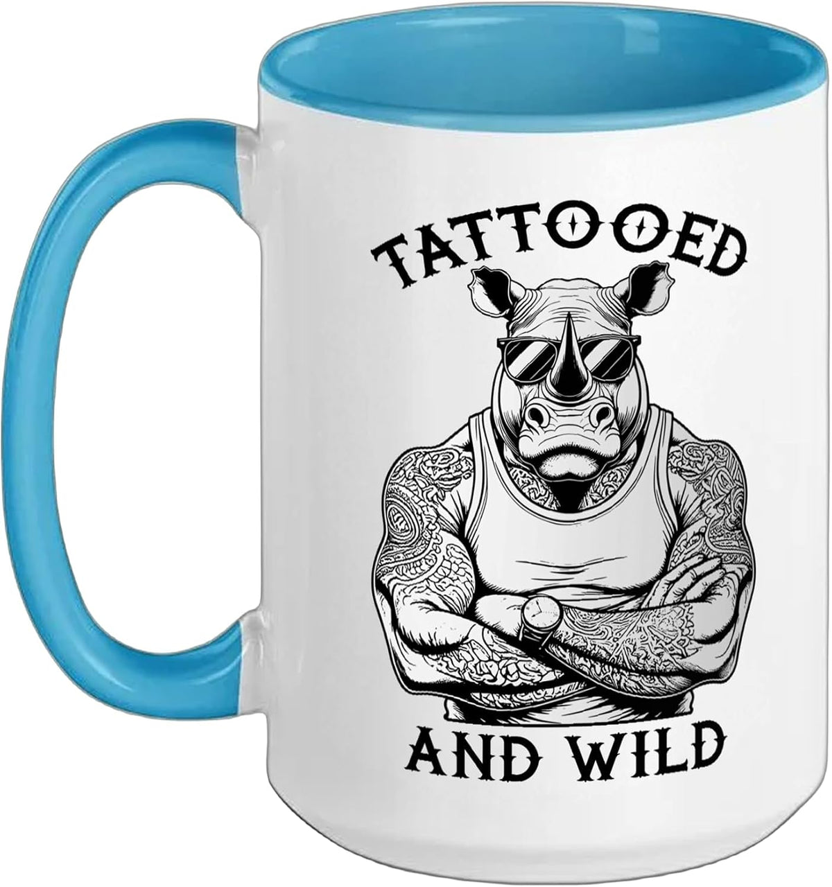 Tattooed And Wild Funny Inked Rhino Animal Tattoo Lover Ceramic Mug