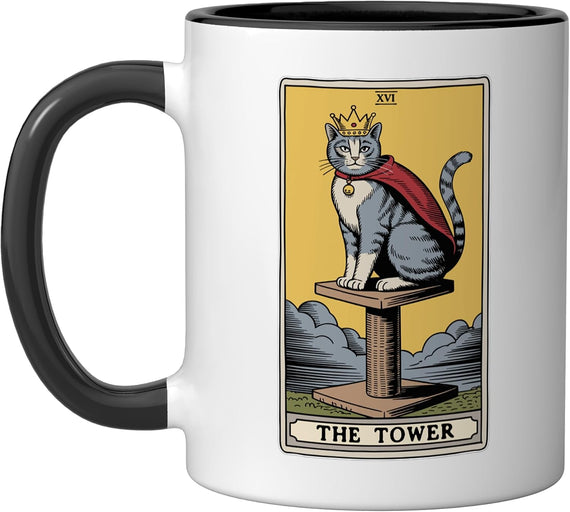 The Tower Tarot Card Mystic Cat Scratching Post Tree Cat Ceramic Mug