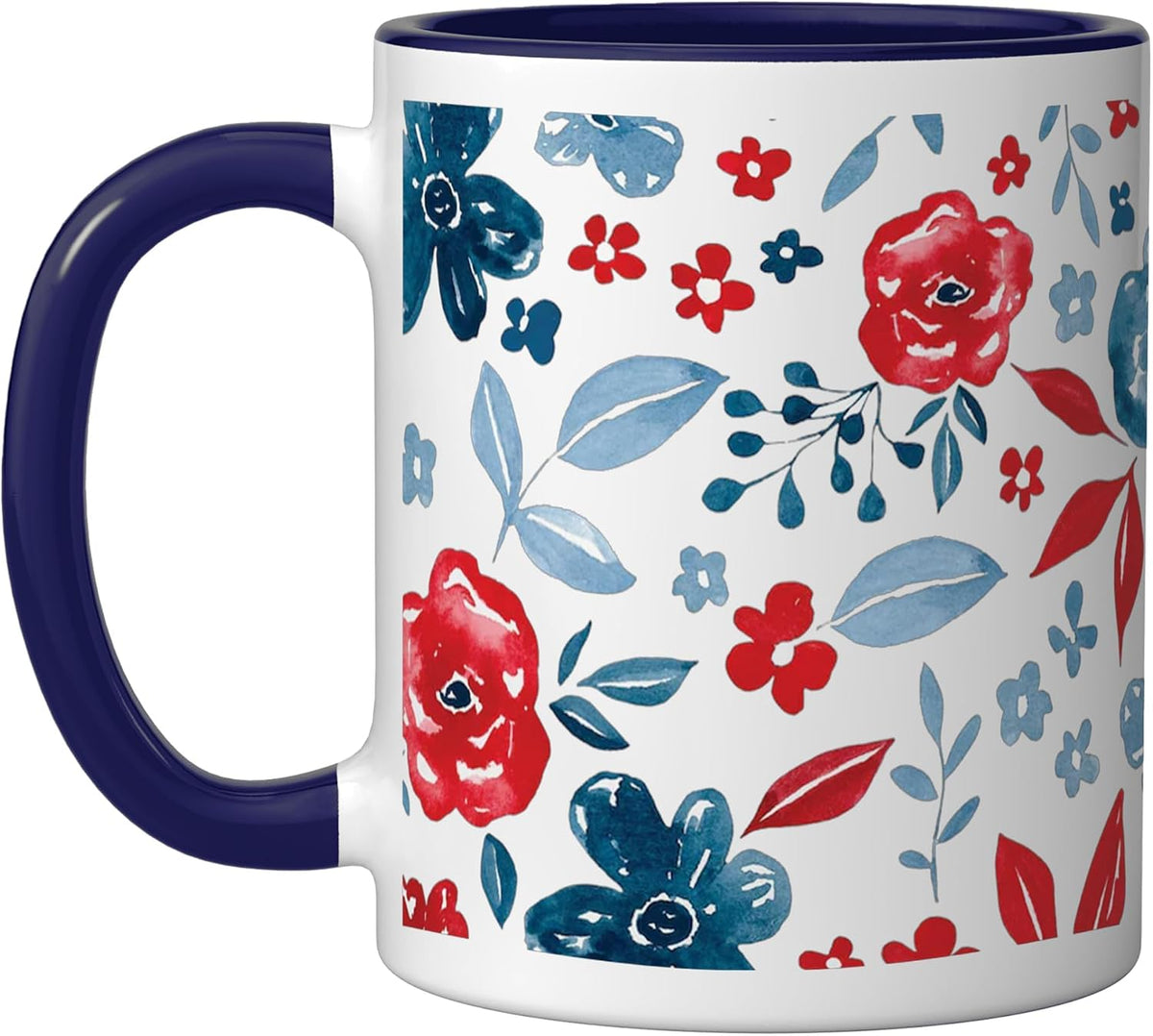 Patriotic Floral Pattern 4th Of July Memorial Day Summer Ceramic Mug