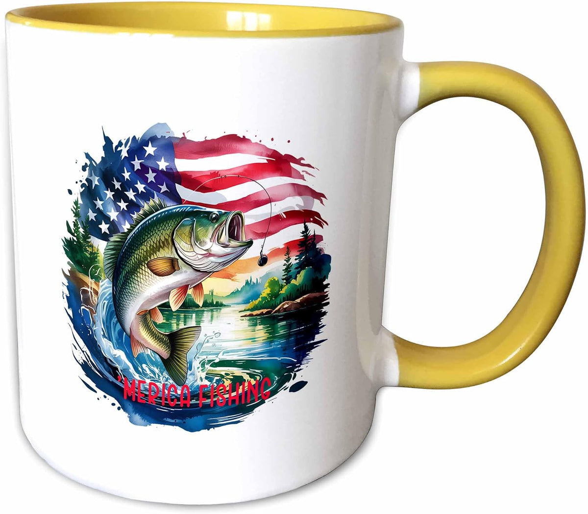Merica Fishing Text & Art Of Trout, Usa Ceramic Mug
