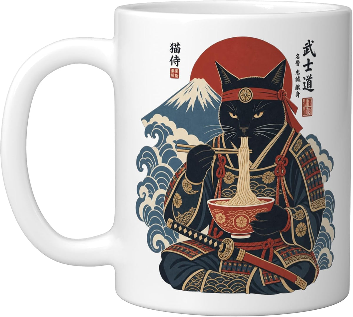 Ramen Cat Samurai Warrior Manga Kawaii Ceramic Mug