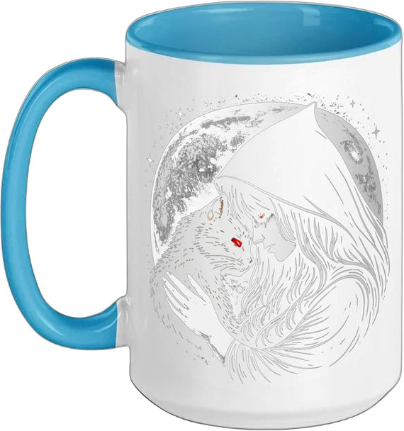 Gothic Cat Mom And White Cat Moonlight Art Ceramic Mug