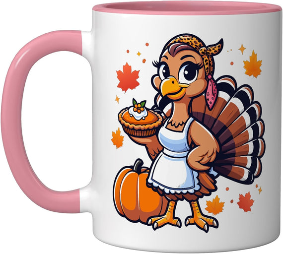 Pink Thanksgiving Turkey Leopard Ceramic Mug