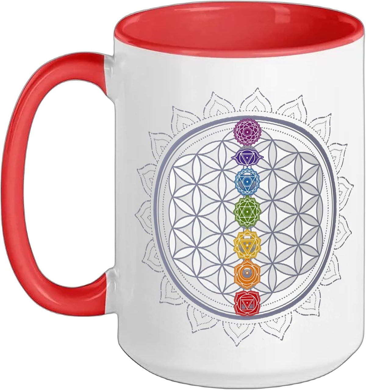 Flower Of Life With Chakra Symbols, Sacred Geometry Ceramic Mug