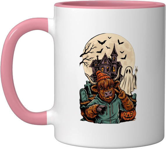 Halloween Highland Cow Costume Pumpkin Spooky Season Ceramic Mug