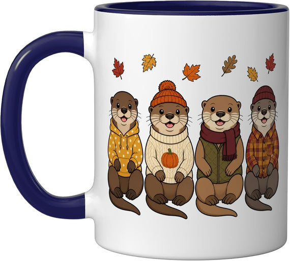 Sea Otter Fall Autumn Season Pumpkin Dark Ceramic Mug