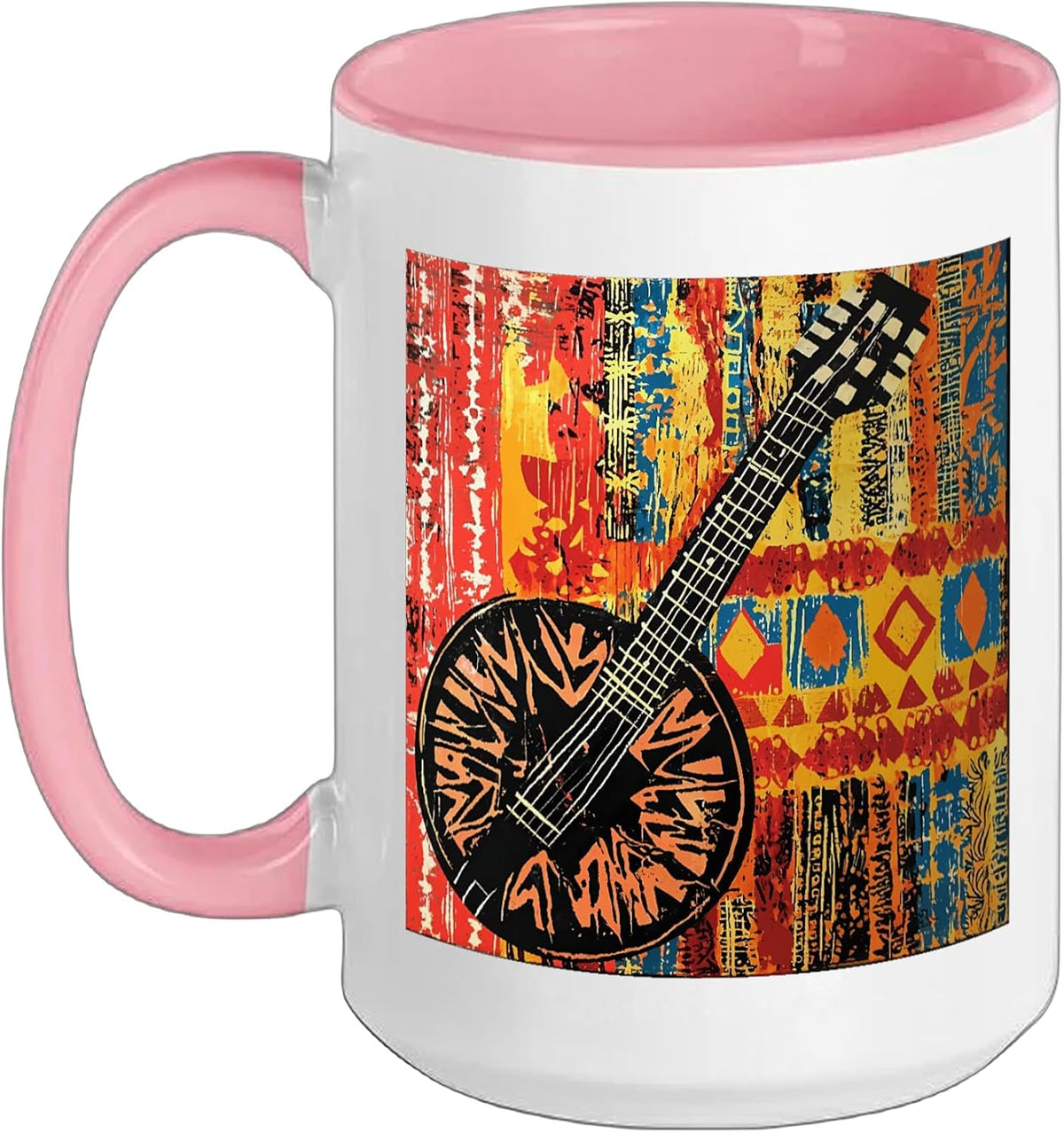 Abstract Banjo Folk Music Art Graphic Ceramic Mug