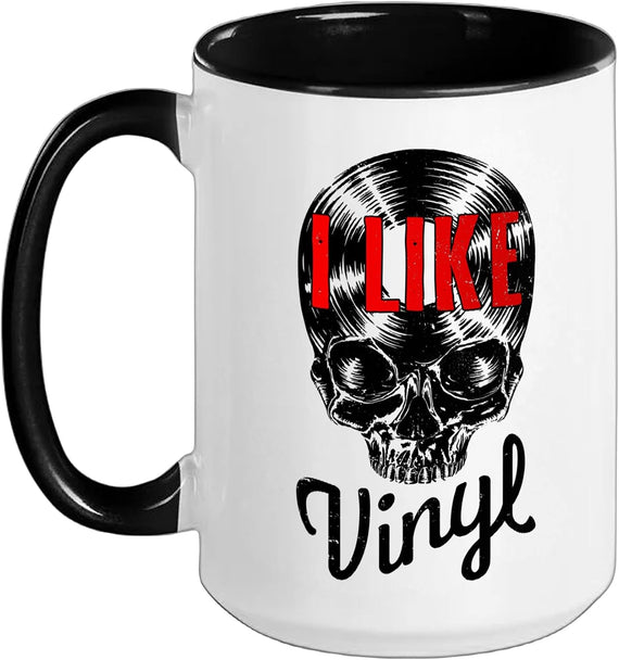 I Like Vinyl Lover Vintage Record Collector Gothic Skull Ceramic Mug